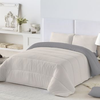 Naturals - Edredón Bicolor Cama 135/150- Microfibra Poliéster - 300 Gr - Fabricado En España - L.807 Gris/l.198 Piedra