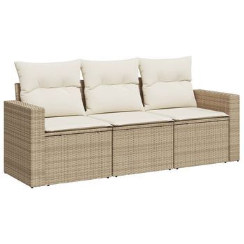 Juego De Sofás De Jardín Con Cojines Beige 3 Piezas | Mueble De Jardín Ratán Pe