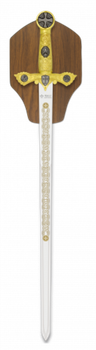 Espada Templaria Tole10 Alba Dorada, con Mango de ABS, Hoja de 56,5 cm de Acero Inoxidable, Incluye Panoplia 32110