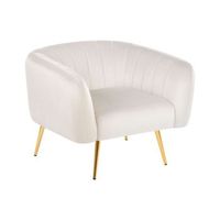 sillon moderno glamuroso con respaldo redondeado tapizado en terciopelo patas doradas blanco crema laconia