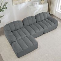 sofa modular en l de 3 plazas con otomana gris espuma 32d y asiento profundo