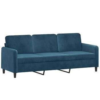 Sofá De 3 Plazas | Sofá De Salón | Sofá De Descanso Terciopelo Azul 180 Cm