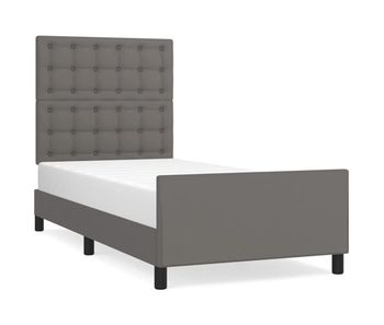 Estructura de cama con cabecero cuero sintético gris 100x200 cm botones