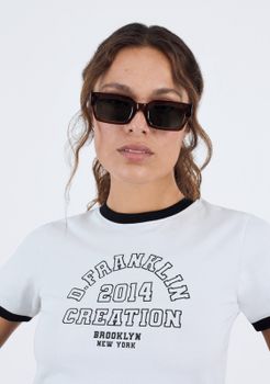 Camiseta de Manga Corta Mujer - D.Franklin - Contrast Ribbed Cropped T-Shirt White - Talla - Color White