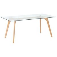 mesa de comedor de vidrio templado transparente madera clara 180 x 90 cm hudson