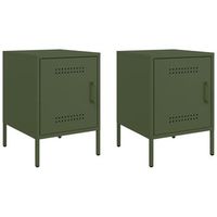 pack 2 uds mesitas de noche  mesilla de noche acero verde oliva 36x39x505 cm