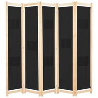 biombo divisor de 5 paneles de tela negro 200x170x4 cm vidaxl