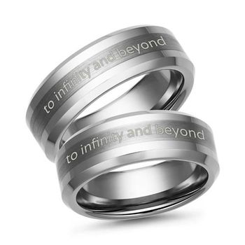 Alianzas de boda de tungsteno con grabado láser parcialmente pulidas