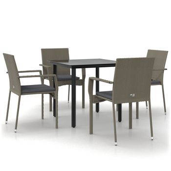 Set Comedor Jardín 5 Pzas Y Cojines Ratán Sintético Negro Gris Cfw875529