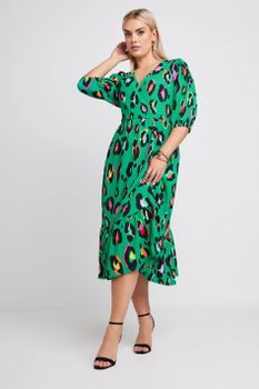 Limited Collection Vestido Verde Cruzado Estampado Leopardo, Mujer Curvy Y Tallas Grandes, Limited Collection