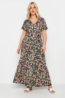 yours vestido cruzado negro de flores rosadas mujer curvy y tallas grandes yours