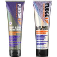 fudge professional clean blonde damage rewind violet-toning shampoo and conditioner bundle 250ml
