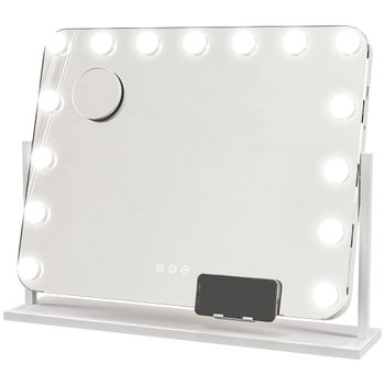 HOMCOM Espejo maquillaje luminoso LED intensidad ajustable espejo aumento puerto de carga USB rotación 360° 63x50 cm   Aosom España