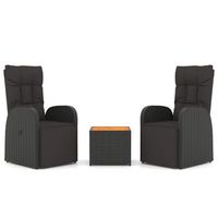 juego muebles jardin 3 piezas  mobiliario de jardin madera acacia ratan sintetico negro