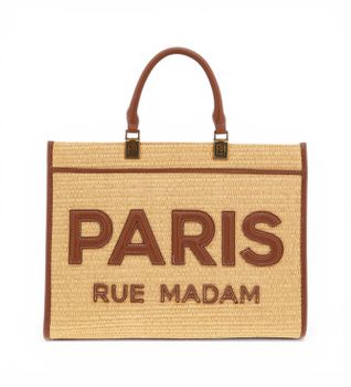 RUE MADAM PARIS para mujer. 1533 Bolso Iconique Tote Straw marrón (OSFA), Casual, Poliuretano