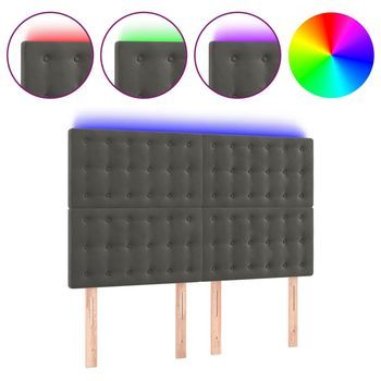 Cabecero Cama | Panel De Cabecera Con Luces Led Terciopelo Gris Oscuro 144x5x118/128 Cm