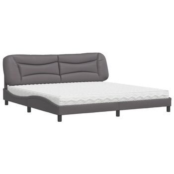 Cama Con Colchón Cuero Sintético Gris 200x200 Cm