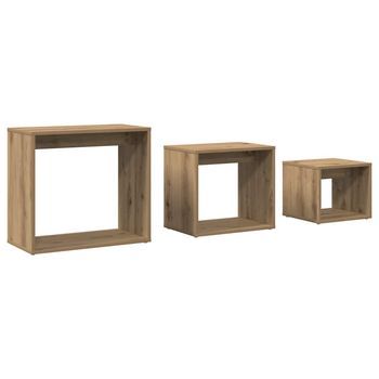 3 Uds Mesas Apilables，mesa Auxiliar，mesita De Centro Madera Contrachapada Color Roble Artisan