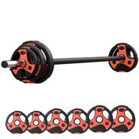 sportnow juego de barra de pesas con 6 discos de diferentes pesos para entrenamiento de fuerza o17x140 cm negro y rojo   aosom espana