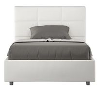 cama de matrimonio mira 160x200 cm tapizada en polipiel cappuccino con somier de laminas y box spring-color blanco-ropa de cama 120x190 cm