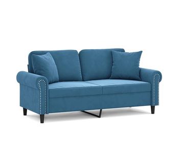 Sofá de 2 plazas - sofá de salón - sofá moderno con cojines terciopelo azul 140 cm