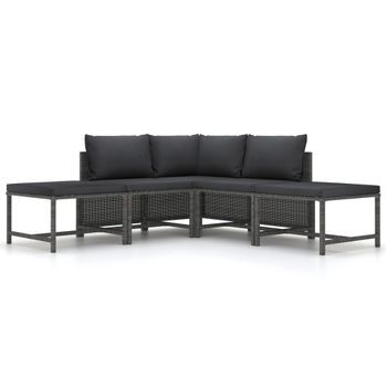 Conjunto De Sofá De Jardín 5 Uds | Mueble Jardin Mesa Y Sillas Con Cojines Ratán Sintético Gris Cfw655239