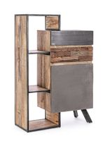 aparador de madera de mango y acero negro 90x40x140 cm