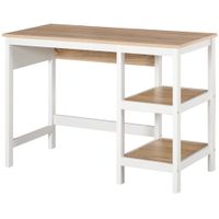 homcom escritorio de computadora multimedia 110x48x76 cm 2 estantes laterales mdf e1 roble claro blanco   aosom espana