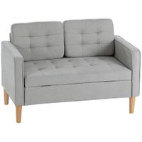 homcom sofa de 2 plazas con espacio de almacenamiento patas de madera respaldo capitone 117x62x78 cm gris claro