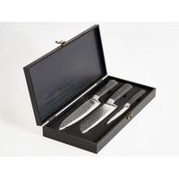 conjunto de 3 cuchillos de cocina modernos afilados a mano dureza 62 hrc acero inoxidable de damasco negro kashiwa