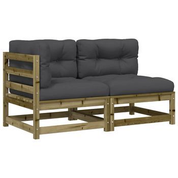 Sofá De Jardín 2 Plazas | Sofá De Exterior Con Cojines Madera Impregnada De Pino