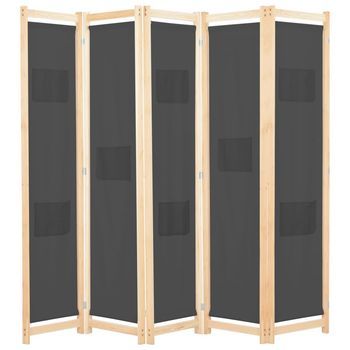 Biombo Divisor 5 Paneles De Tela Gris 200x170x4 Cm Vidaxl