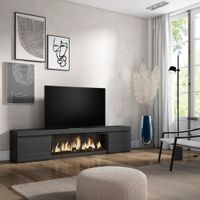 mueble tv efecto madera negro 208x35x45cm chimenea efecto fuego