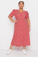 yours vestido midaxi rojo de florecillas con mangas fruncidas mujer curvy y tallas grandes yours