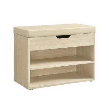 Mueble Zapatero con Asiento Tapizado, Beige Natural / 30 x 60 x 44 cm