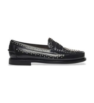 Sebago para mujer. 78118KW Mocasines de Piel Dan Studs negro (41), Plano, 1 a 3cm, Ninguno, Casual, Fiesta, Clásico
