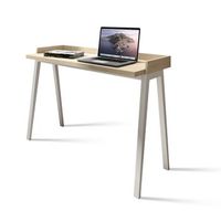 escritorio berlin en melamina roble con patas de madera de haya maciza de herdasa