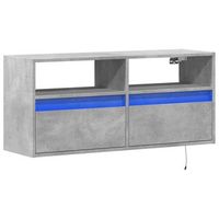 mueble tv - mesa de tv de pared con luces led gris hormigon 100x31x45 cm