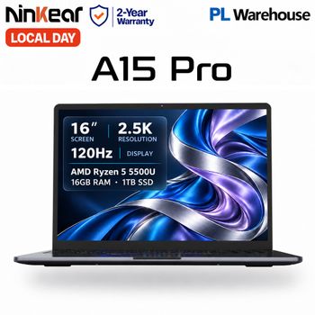 Ninkear A15 Pro Portátil 16GB RAM 1TB SSD 16 Pulgadas Pantalla IPS 2.5K 120Hz AMD Ryzen 5 5500U Windows 11 teclado retroiluminado WiFi 6 lector de huella para oficina estudio