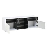 mueble tv de 150 cm para salon pequeno blanco y negro iluminacion led y puertas