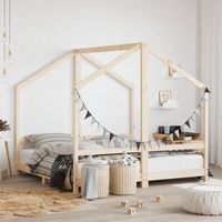 cama individual  estructura de cama de ninos madera maciza de pino 2x80x160 cm cfw656028