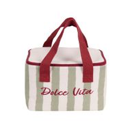 bolsa porta alimentos de lino verde blanco y marron