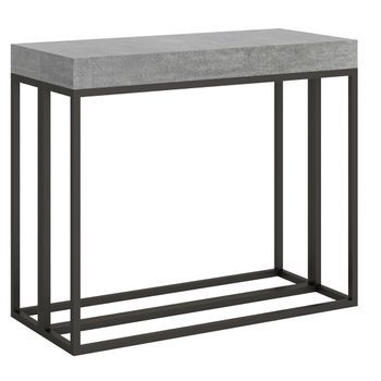 Consola Extensible Evitra Gris Hormigón Con Patas De Metal Antracita, 8 Plazas, De 40 A 196 Cm