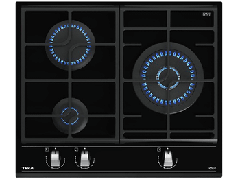 Placa de gas - Teka GZC 63310 XBB, 3 zonas, Gas butano, ExactFlame, 60 cm, Negro