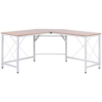 HOMCOM Escritorio Esquinero en Forma de L para Oficina en Casa con Marco de Acero Carga Máx. 70 kg 150x150x76 cm Roble y Blanco   Aosom España