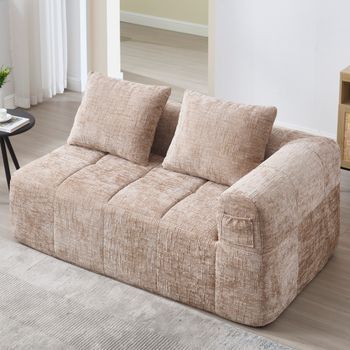 Sofá De 2 Plazas - Mueble Para Salón - Chenilla - Caqui (158x90x60cm)