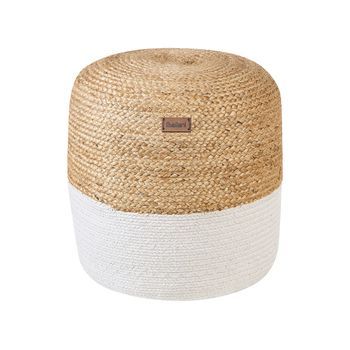 Puf De Algodón Yute Blanco Ø 46 Cm Relleno De Eps Reposapiés Otomana Boho Dalama