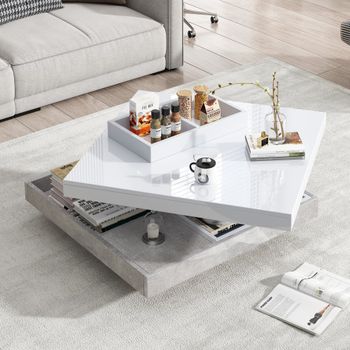 Mesa de centro giratoria doble en color blanco y gris
