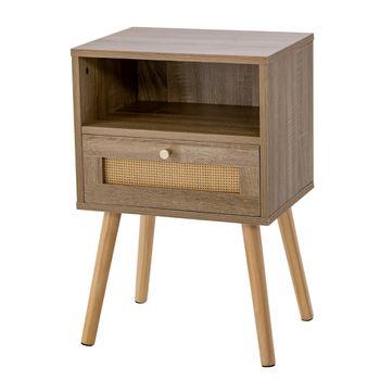 Costway Juego de 1 Mesitas de Noche de Ratán con Cajón Mesa Decorativa Multifuncional para Sala de Estar Dormitorio 40 x 30 x 60,5 cm Natural