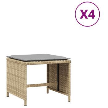 4 Uds Taburetes Jardín | Otomana De Jardín | Reposapiés De Jardín Cojines Ratán Pe Beige Mezcla 40x40x35cm